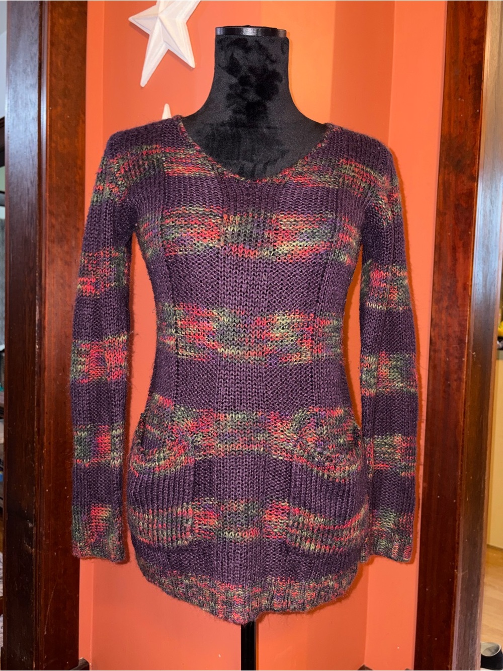 Vintage Y2K Ultra Flirt Purple Multicolor V-Neck Knit Sweater